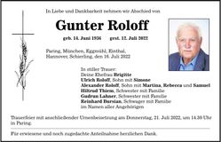 Traueranzeige Gunter Roloff