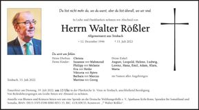 Traueranzeige Walter Rößler