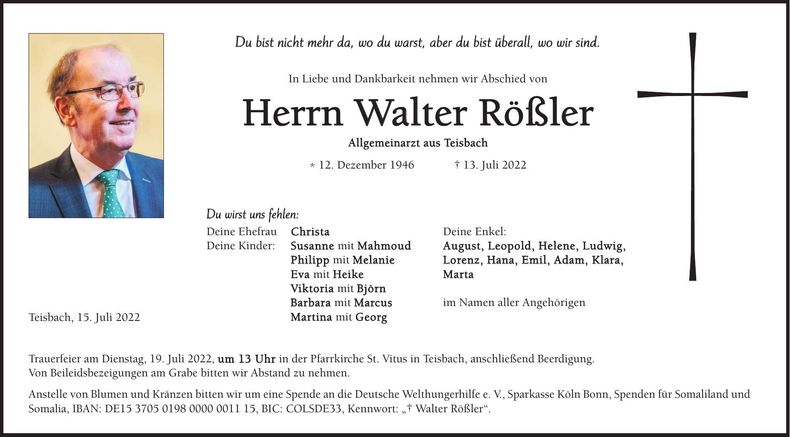 Traueranzeige Walter Rößler