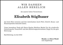 Traueranzeige Elisabeth Stiglbauer