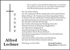 Traueranzeige Alfred Lechner