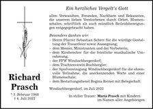 Traueranzeige Richard Prasch