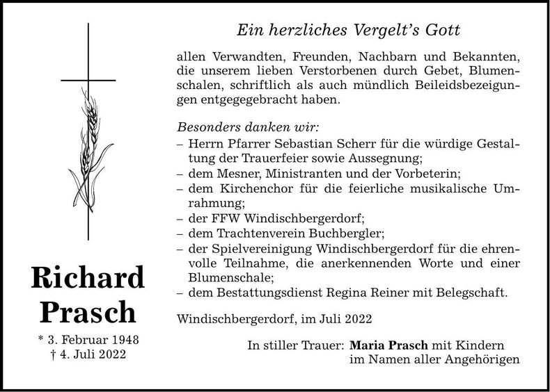 Traueranzeige Richard Prasch