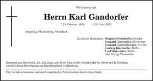 Traueranzeige Karl Gandorfer