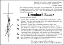 Traueranzeige Leonhard Bauer