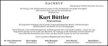 Traueranzeige Kurt Büttler