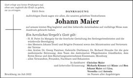 Traueranzeige Johann Maier