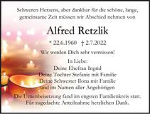 Traueranzeige Alfred Retzlik