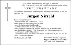 Traueranzeige Jürgen Nirschl
