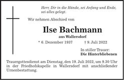 Traueranzeige Ilse Bachmann