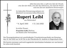 Traueranzeige Rupert Leibl