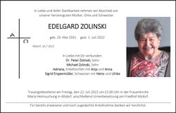Traueranzeige Edelgard Zolinski