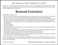 Traueranzeige Konrad Gstettner