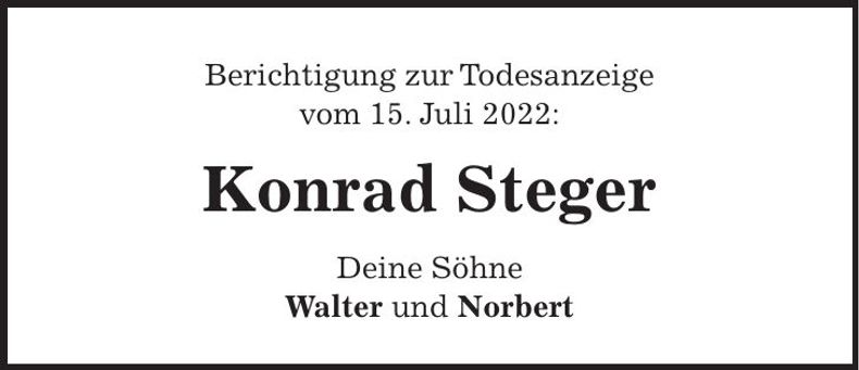 Traueranzeige Konrad Steger