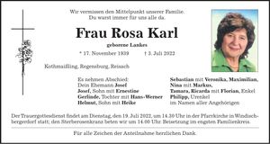 Traueranzeige Rosa Karl
