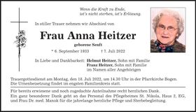 Traueranzeige Anna Heitzer
