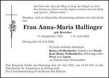 Traueranzeige Anna-Maria Hallinger