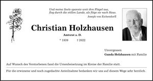 Traueranzeige Christian Holzhausen