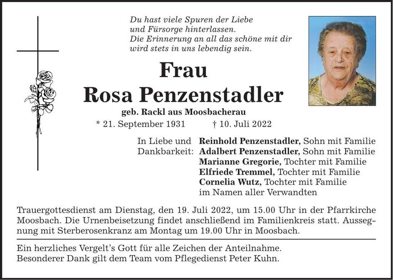 Traueranzeige Rosa Penzenstadler