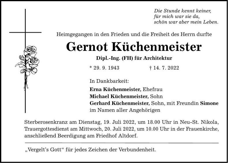 Traueranzeige Gernot Küchenmeister