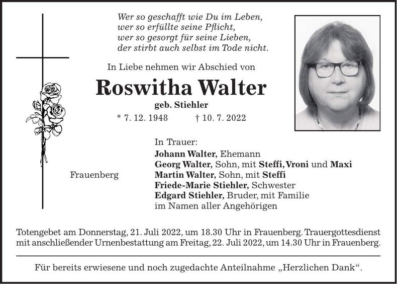 Traueranzeige Roswitha Walter