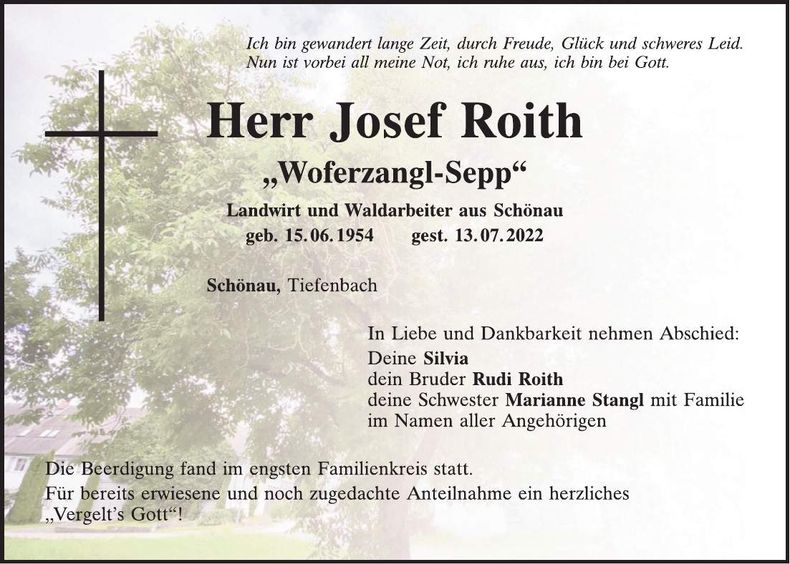 Traueranzeige Josef Roith
