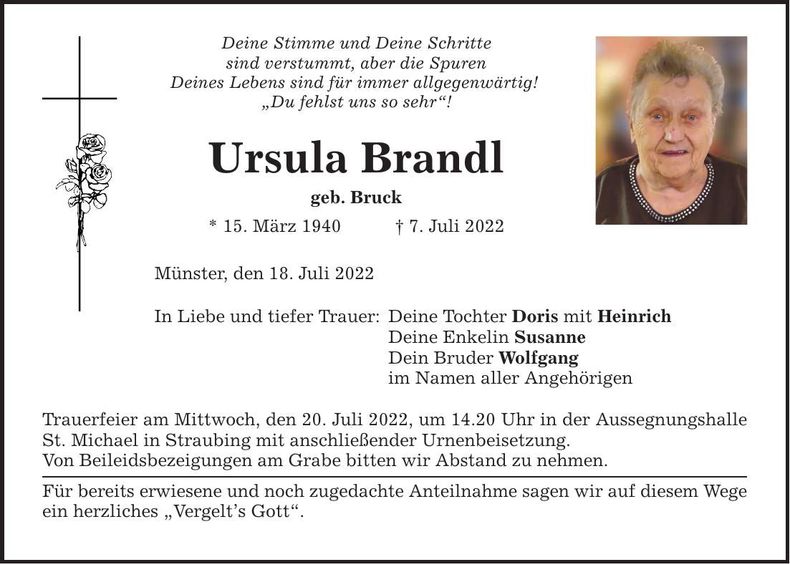 Traueranzeige Ursula Brandl