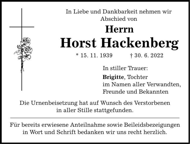 Traueranzeige Horst Hackenberg