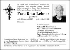 Traueranzeige Rosa Lehner