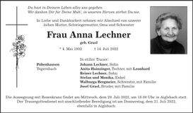 Traueranzeige Anna Lechner