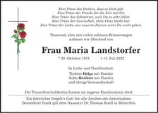 Traueranzeige Maria Landstorfer