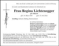 Traueranzeige Regina Lichtenegger