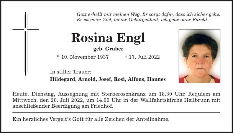 Traueranzeige Rosina Engl