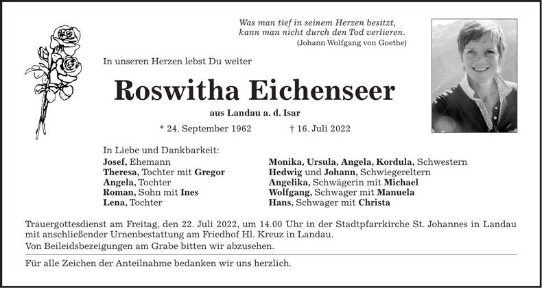 Traueranzeige Roswitha Eichenseer