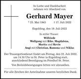 Traueranzeige Gerhard Mayer