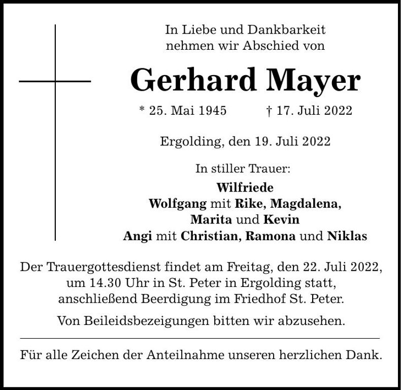 Traueranzeige Gerhard Mayer