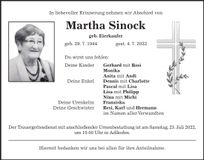 Traueranzeige Martha Sinock