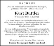 Traueranzeige Kurt Büttler