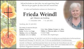 Traueranzeige Frieda Weindl