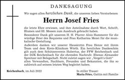 Traueranzeige Josef Fries