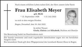 Traueranzeige Elisabeth Meyer