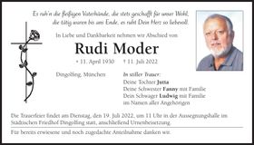 Traueranzeige Rudi Moder