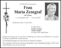 Traueranzeige Maria Zentgraf