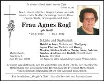 Traueranzeige Agnes Rogl