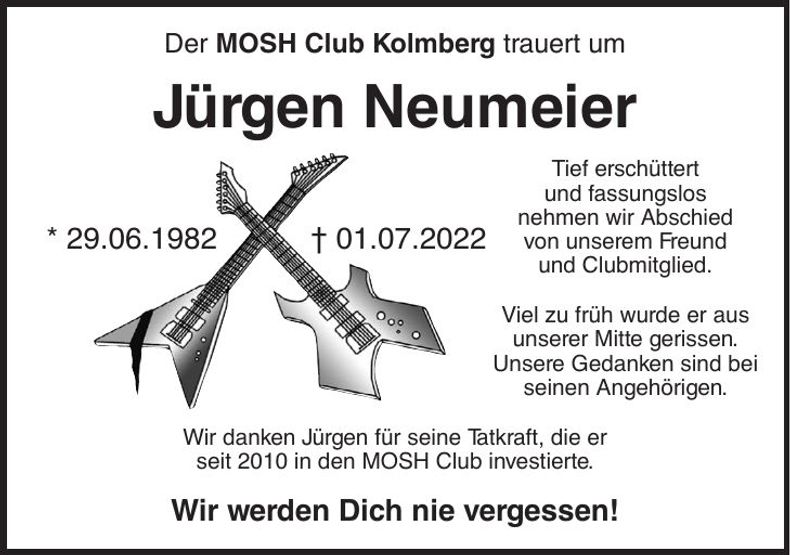 Traueranzeige Jürgen Neumeier