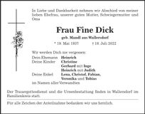 Traueranzeige Fine Dick