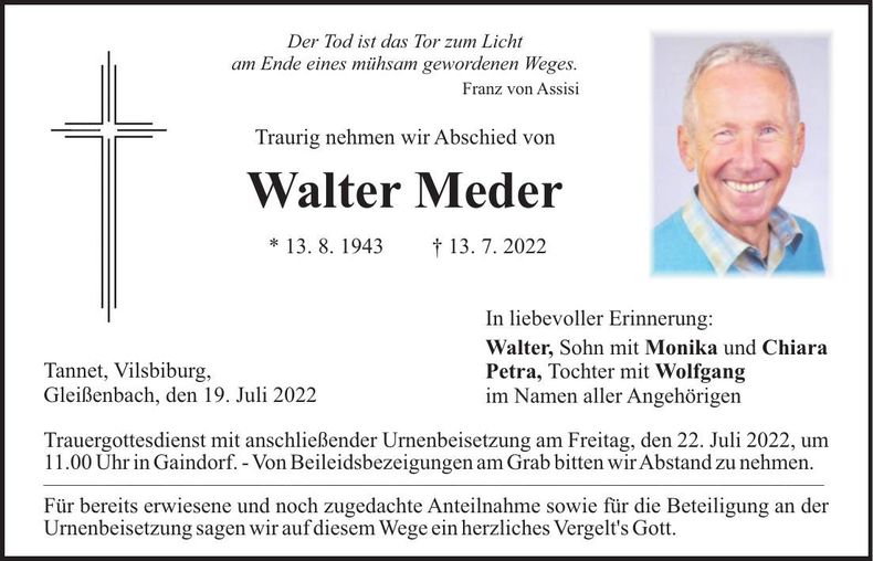 Traueranzeige Walter Meder