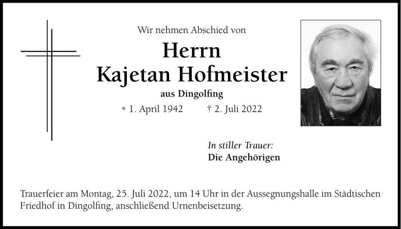 Traueranzeige Kajetan Hofmeister