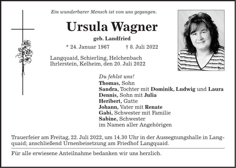 Traueranzeige Ursula Wagner