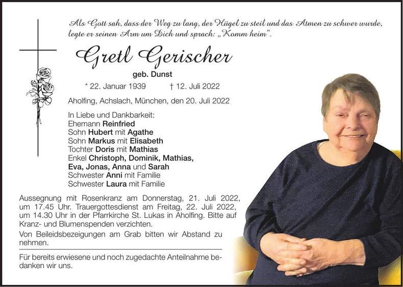 Traueranzeige Gretl Gerischer